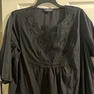 Lands End Black floral detailed swim coverup